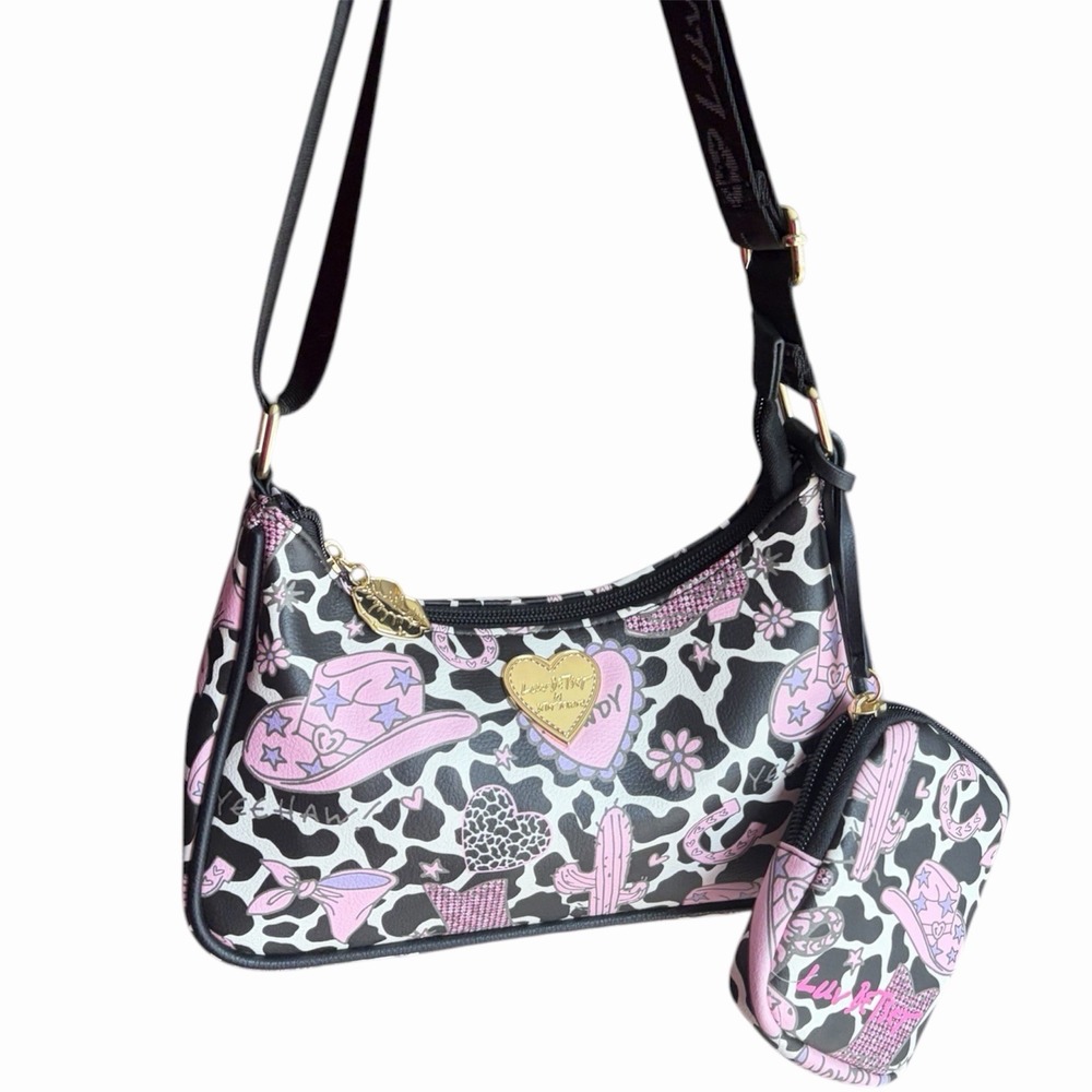 Pink Betsey Johnson Pink Cowgirl Bow Handbag Purse Boho W/ Coin Purse Wallet EUC - Picture 2 of 7